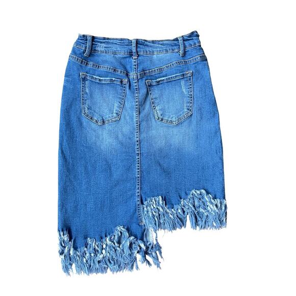 Hammer Jeans Asymmetrical Frayed Hem Midi Denim Skirt - Medium - Picture 3 of 13